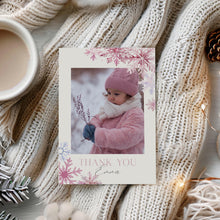Load image into Gallery viewer, 0319 Editable pink Snow Flakes Winter Onederland Photo Thank You Card Template - Digital Download
