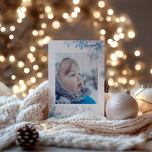 Load image into Gallery viewer, 0319 Editable Blue Snow Flakes Winter Onederland Photo Thank You Card Template - Digital Download
