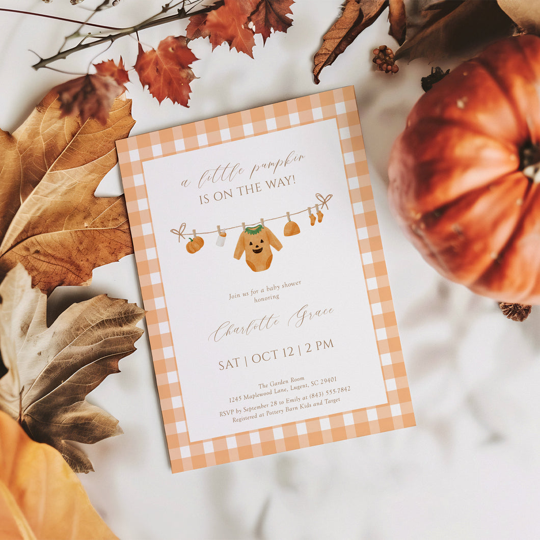FAll Little Pumpkin Is on the Way Invitation - Editable Watercolor Baby Shower Template (Digital Download) 2028