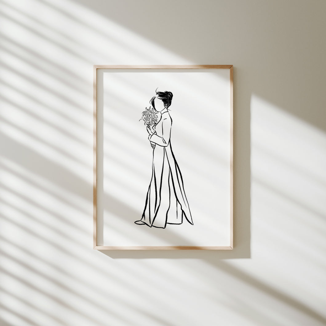 Vietnam Adonai woman line drawing 1 art print 12-57