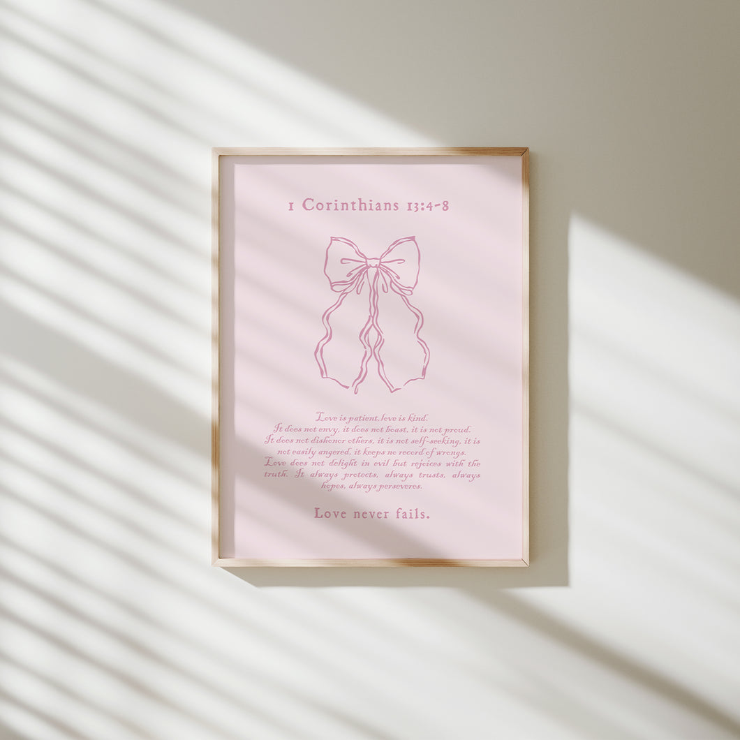 Pink aesthetic 1 Corinthians 13 art print
