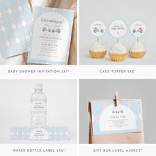 Load image into Gallery viewer, Pink Blue Golf Cart Gender Reveal Baby Shower Template Bundle, Preppy Editable Party Template 0204
