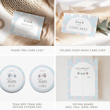 Load image into Gallery viewer, Pink Blue Golf Cart Gender Reveal Baby Shower Template Bundle, Preppy Editable Party Template 0204
