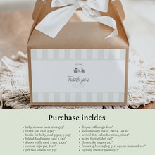 Load image into Gallery viewer, Sage green Editable Golf cart Baby Shower bundle, Custom digital baby shower invitation template, Classic minimal design 0206

