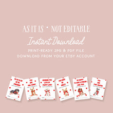 Load image into Gallery viewer, Red Heart Coquette Puppy Valentine's Day Cards, Printable Classroom Gift Exchange Tag, DIGITAL DOWNLOAD 0802
