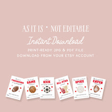 Load image into Gallery viewer, Printable Sports Valentine's Day Cards, Basketball, Football, Baseball, DIGITAL DOWNLOAD 0802
