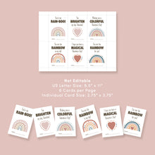 Load image into Gallery viewer, Boho Rainbow Heart Valentine's Day Cards, Printable Classroom Gift Exchange Card, DIGITAL DOWNLOAD 0802
