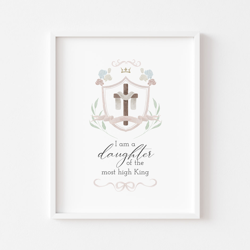 Watercolor pink cross monogram I am an daughter of God 07-25302