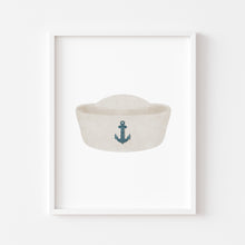 Load image into Gallery viewer, Watercolor Sailor Navy Dress Hat Art Print 07-256

