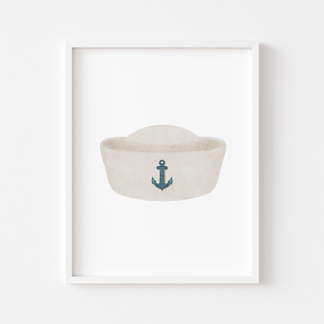 Watercolor Sailor Navy Dress Hat Art Print 07-256