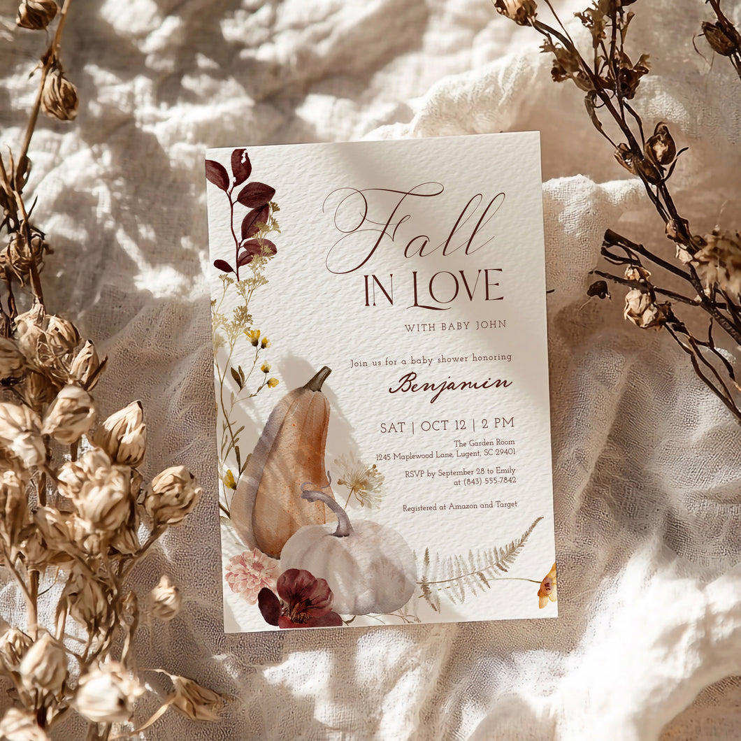 2019 fall in love baby shower invitation template
