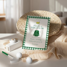 Load image into Gallery viewer, 0329 Golf 2nd Birthday Invitation, Teeing Up To Two, Green Gingham (Digital Download)
