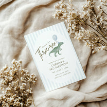 Load image into Gallery viewer, 0323 Blue three rex t-rex birthday invitation, boys&#39; birthday party, editable template, digital download
