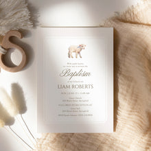 Load image into Gallery viewer, Lamb Baptism Invitation Template, Preppy Stripe Christian Boy Baptism Invite 0502
