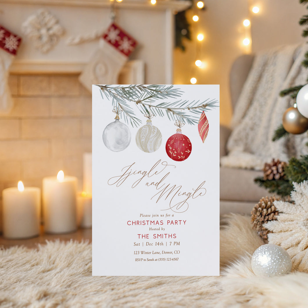 2033 Jingle & Mingle Winter Holiday Christmas Party Invite, Editable Template, Digital Download