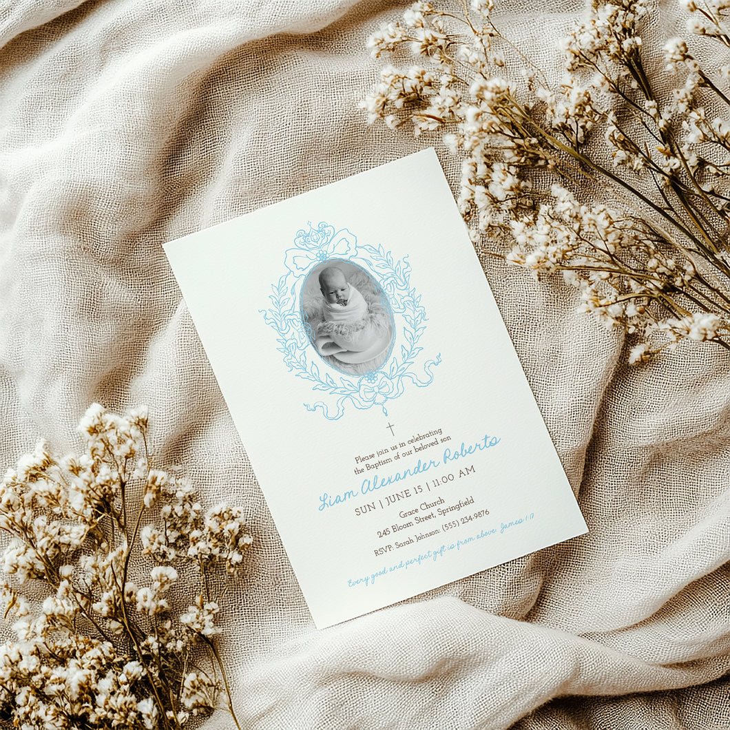 0501 blue photo baptism invitation template