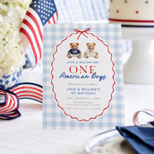 Load image into Gallery viewer, All American Twin Brothers 1st Birthday Invitation, 4th of July Joint Boy Birthday Template 0341
