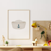 Load image into Gallery viewer, Watercolor Sailor Navy Dress Hat Art Print 07-256
