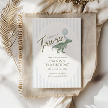 Load image into Gallery viewer, 0323 Blue three rex t-rex birthday invitation, boys&#39; birthday party, editable template, digital download
