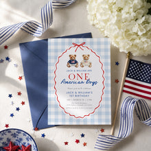 Load image into Gallery viewer, All American Twin Brothers 1st Birthday Invitation, 4th of July Joint Boy Birthday Template 0341

