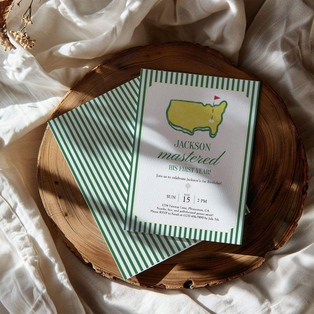 0311 green golf masters birthday invitation 2 template