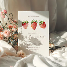 Load image into Gallery viewer, 0326 Strawberry berry three-mendous 3 years Birthday Invite, Editable Template, Digital Download
