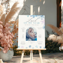 Load image into Gallery viewer, 0319 Blue Snowflakes Winter Onederland Milestone Sign - Printable 1st Birthday Stats Template - Digital Download
