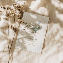 Load image into Gallery viewer, 0323 Blue three rex t-rex birthday invitation, boys&#39; birthday party, editable template, digital download
