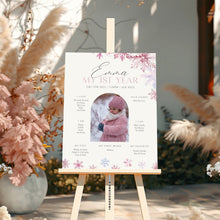 Load image into Gallery viewer, 0319 Pink Snowflakes Winter Onederland Milestone Sign - Printable 1st Birthday Stats Template - Digital Download
