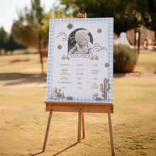 Load image into Gallery viewer, First Rodeo Photo Banner 12 Month Cowboy Birthday Boy Blue Gingham Western Baby Photo 0336
