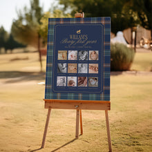 Load image into Gallery viewer, 0327 Vintage Teddy Bear Navy Plaid 1st Year photo Birthday Milestone Board Template, Digital Download

