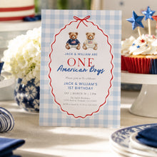 Load image into Gallery viewer, All American Twin Brothers 1st Birthday Invitation, 4th of July Joint Boy Birthday Template 0341
