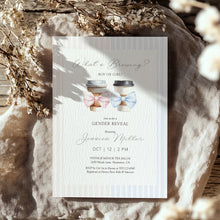 Load image into Gallery viewer, 2023 What’s Brewing Gender Reveal Invitation, Coffee Cup Bow Editable Template
