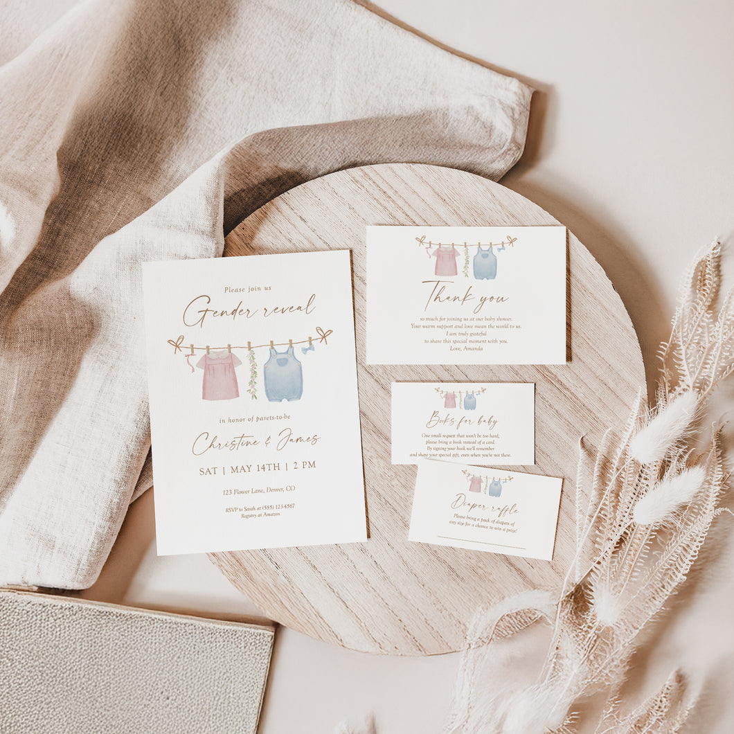 Pink Blue Gender Reveal Baby Shower Invitation Template Bundle (Digital Download) 2031