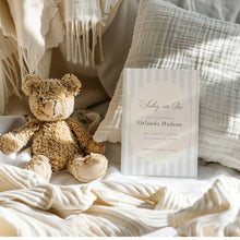 Load image into Gallery viewer, 0307 blue stipe birthday invitation
