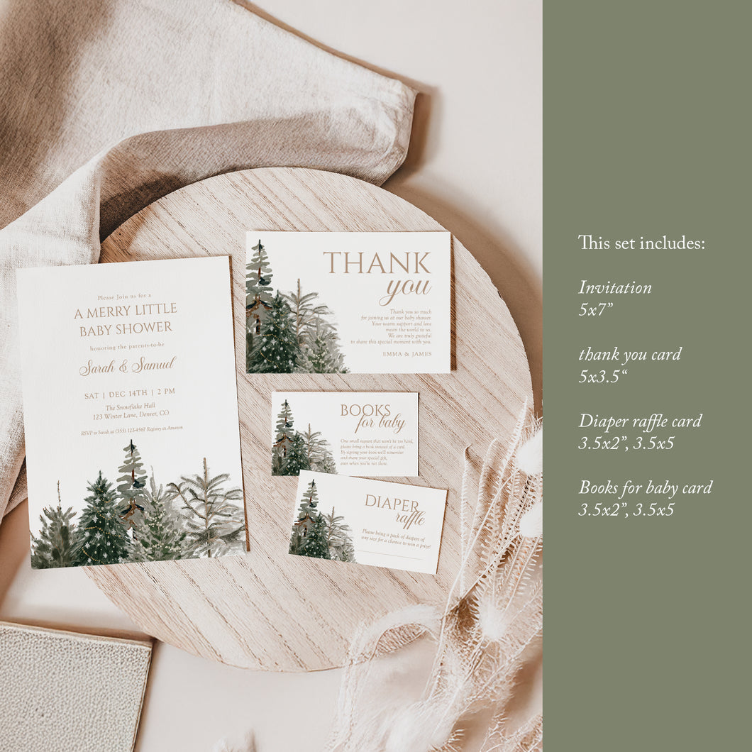 2024 Christmas Tree Winter Baby Shower Invitation Set