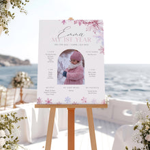 Load image into Gallery viewer, 0319 Pink Snowflakes Winter Onederland Milestone Sign - Printable 1st Birthday Stats Template - Digital Download
