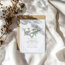 Load image into Gallery viewer, 0323 Blue three rex t-rex birthday invitation, boys&#39; birthday party, editable template, digital download
