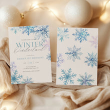 Load image into Gallery viewer, 0319 Blue Winter ONE-derland 1st Birthday Invitation, Snowflake Watercolor Winter Wonderland Invite
