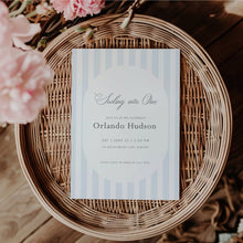 Load image into Gallery viewer, 0307 blue stipe birthday invitation
