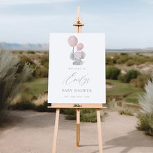 Load image into Gallery viewer, Pink Elephant baby shower welcome sign template, digital download 2031

