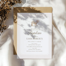 Load image into Gallery viewer, Lamb Baptism Invitation Template, Preppy Stripe Christian Boy Baptism Invite 0502
