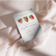 Load image into Gallery viewer, 0326 Strawberry berry three-mendous 3 years Birthday Invite, Editable Template, Digital Download
