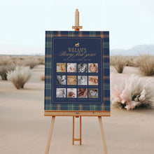 Load image into Gallery viewer, 0327 Vintage Teddy Bear Navy Plaid 1st Year photo Birthday Milestone Board Template, Digital Download

