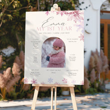 Load image into Gallery viewer, 0319 Pink Snowflakes Winter Onederland Milestone Sign - Printable 1st Birthday Stats Template - Digital Download

