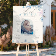 Load image into Gallery viewer, 0319 Blue Snowflakes Winter Onederland Milestone Sign - Printable 1st Birthday Stats Template - Digital Download
