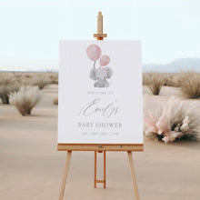 Load image into Gallery viewer, Pink Elephant baby shower welcome sign template, digital download 2031
