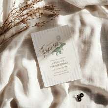 Load image into Gallery viewer, 0323 Blue three rex t-rex birthday invitation, boys&#39; birthday party, editable template, digital download
