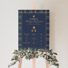 Load image into Gallery viewer, 0327 Teddy Bear Girl Navy Plaid 1st Birthday Milestone Board Template Digital Download
