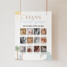 Load image into Gallery viewer, The Big One 12-Month Photo Milestone Board Editable Surf Birthday Coastal Beach 1st Birthday Template 0338
